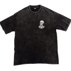 Skull Graphic Grunge Skater Style Tee Shirt Acid Wash Black Shh. Streetwear SZ L